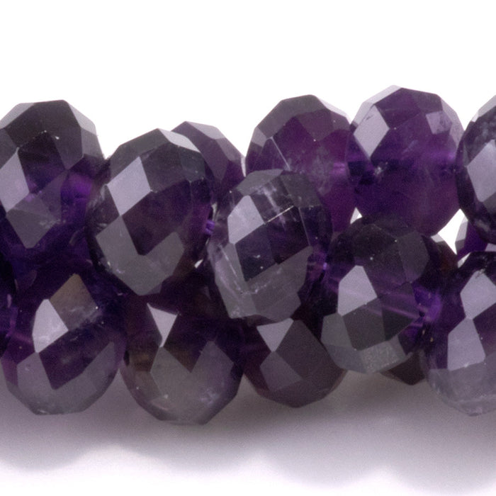 This is a Dakota Stones 5x8mm Amethyst Gemstone strand with A grade faceted rondelle beads in 15-16 inch strand.