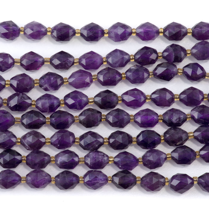 Amethyst 6x8mm Triangle Cut Faceted Rice Bead - 15-16 Inch