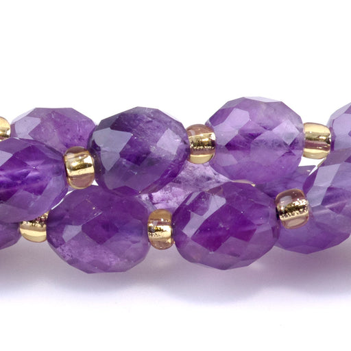 This is a Dakota Stones 7x8mm Amethyst Egg Gemstone strand with A grade faceted beads in 15-16 inch strand.