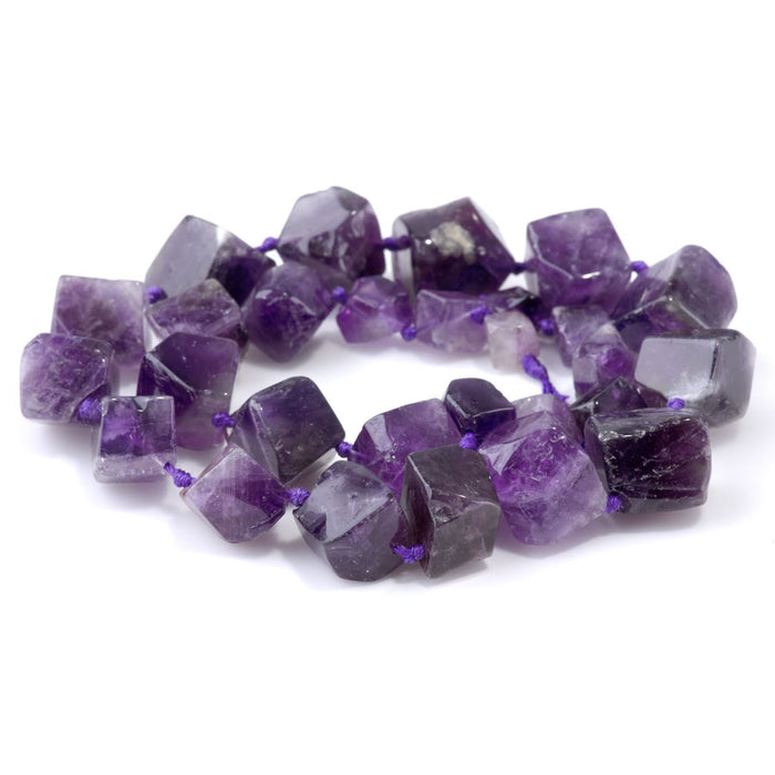 Amethyst 8x10-10x14mm Graduated Corner Drill Nugget - 15-16 Inch