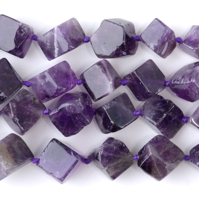 Amethyst 8x10-10x14mm Graduated Corner Drill Nugget - 15-16 Inch