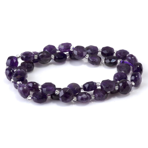 This is a Dakota Stones 8mm Amethyst Gemstone strand with A grade star cut faceted coin beads in 15-16 inch strand.