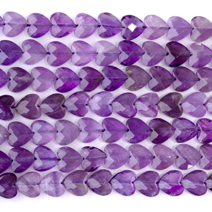 Amethyst 8mm Faceted Puff Heart - 15-16 Inch