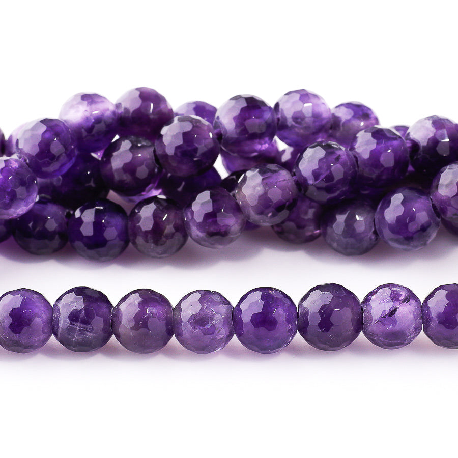 Amethyst 8mm Round Faceted Large Hole Beads - 8 Inch