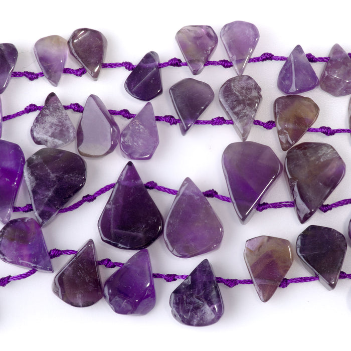Amethyst 9x13-12x16mm Top Drill Irregular Flat Drop - 15-16 Inch