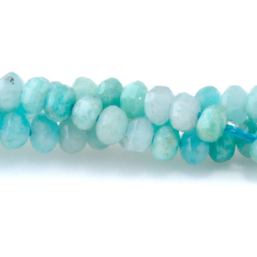 This is a Dakota Stones 4mm Amazonite Lantern Gemstone strand with faceted beads in 15-16 inch strand.