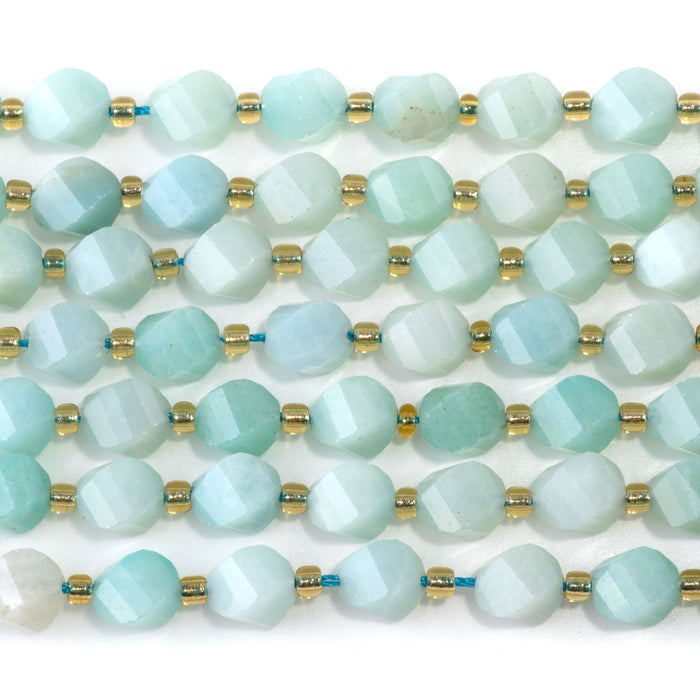 Amazonite 7x8mm Faceted Swirl Oval - 15-16 Inch