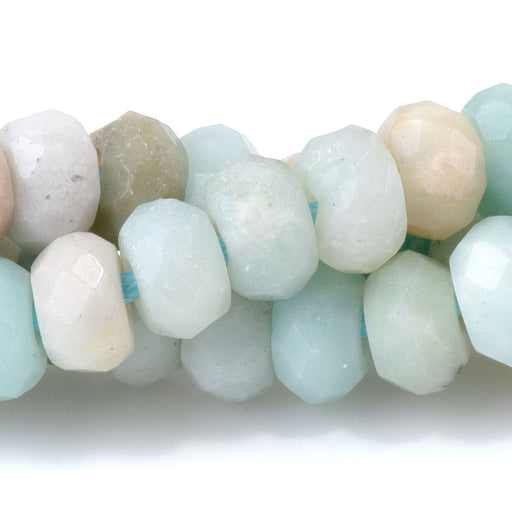 This is a Dakota Stones 8mm Amazonite Large Hole Gemstone strand with faceted rondelle beads in 8 inch strand.