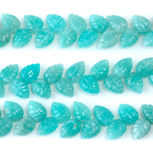 This is a Dakota Stones 8x11mm Amazonite Leaf Gemstone strand of round beads in 8 inch strand.