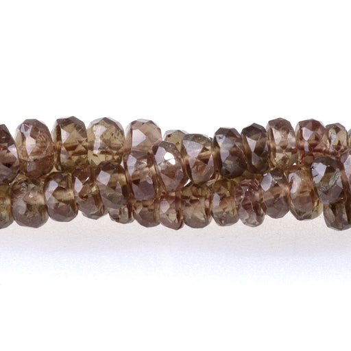 This is a Dakota Stones 4-5mm Andalusite Dark Gemstone strand with faceted rondelle beads in 15-16 inch strand.