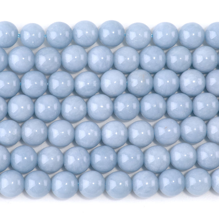 This is a Dakota Stones 8mm Angelite Gemstone strand with round beads in 15-16 inch strand.