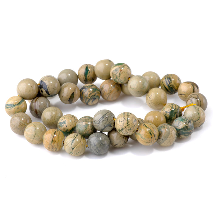 Yellow and Green Aqua Impression Jasper 10mm Round - 15-16 Inch