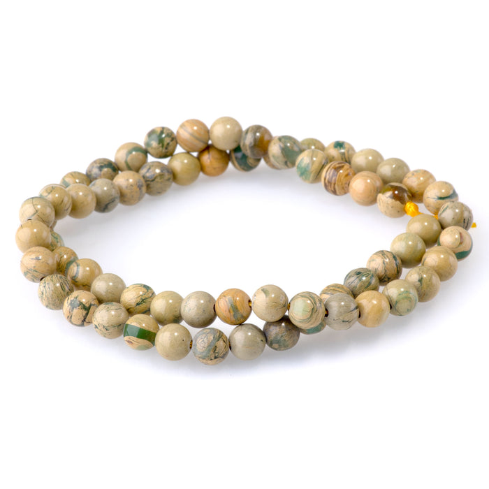 Yellow and Green Aqua Impression Jasper  6mm Round - 15-16 Inch