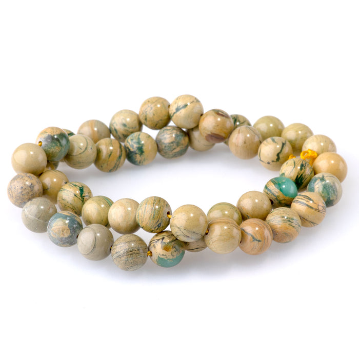 Yellow and Green  Aqua Impression Jasper 8mm Round - 15-16 Inch