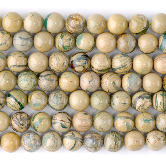 Yellow and Green  Aqua Impression Jasper 8mm Round - 15-16 Inch