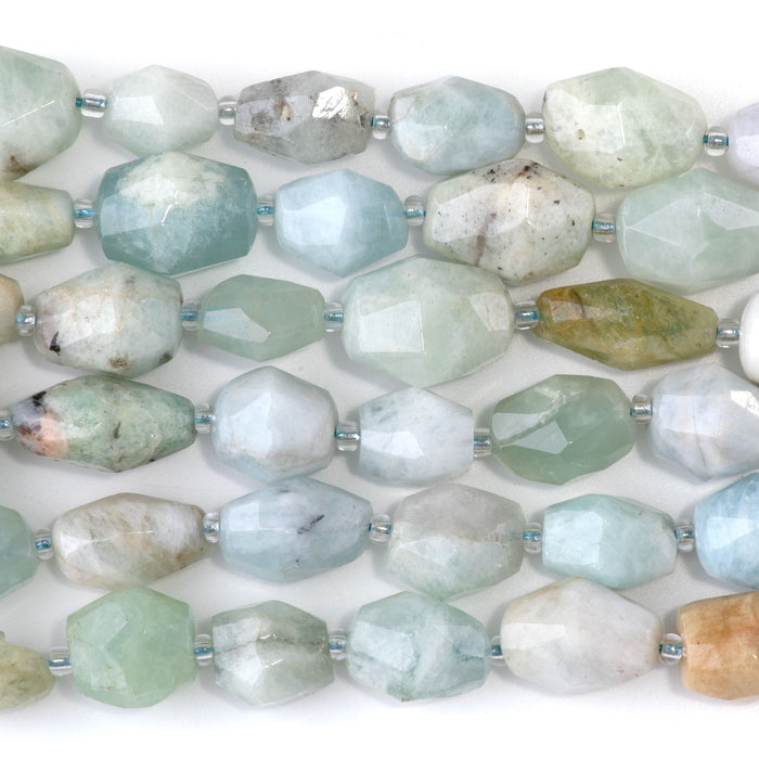 Aquamarine 10x13-14x17mm Faceted Tumble Nugget - 15-16 Inch