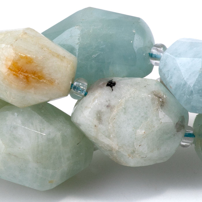 Aquamarine 10x13-14x17mm Faceted Tumble Nugget - 15-16 Inch