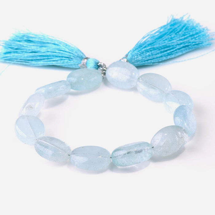 Aquamarine 12x15-14x23mm Flat Oval Tumble Nugget - 8 Inch