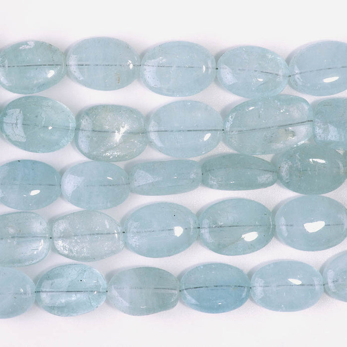 Aquamarine 12x15-14x23mm Flat Oval Tumble Nugget - 8 Inch