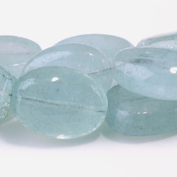 Aquamarine 12x15-14x23mm Flat Oval Tumble Nugget - 8 Inch