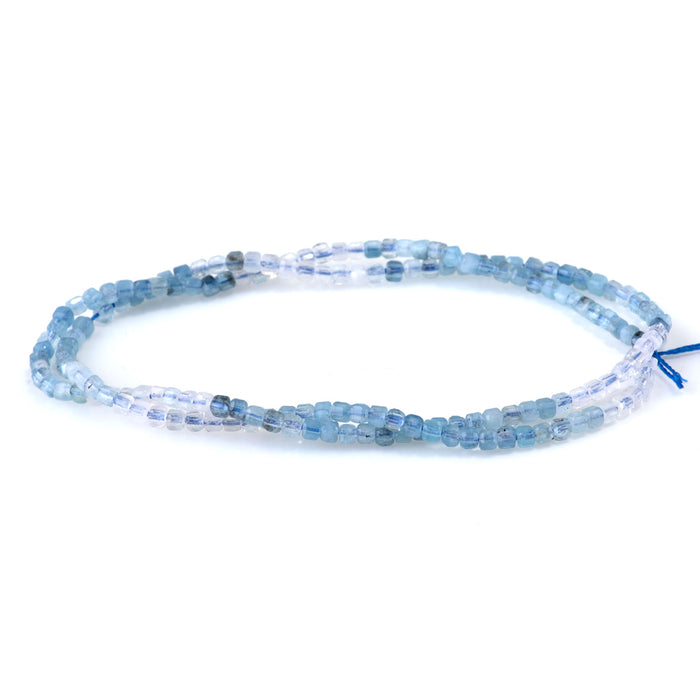 Aquamarine 2.5mm Banded Table Cut Cube Bead - 15-16 Inch