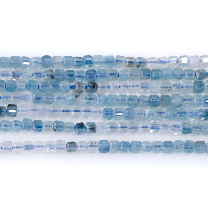 Aquamarine 2.5mm Banded Table Cut Cube Bead - 15-16 Inch