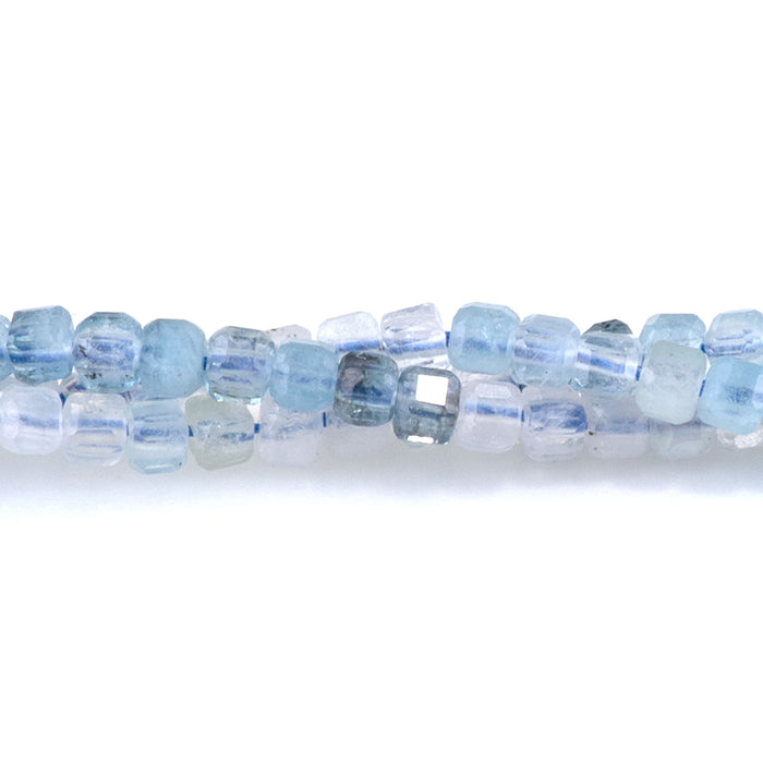 Aquamarine 2.5mm Banded Table Cut Cube Bead - 15-16 Inch