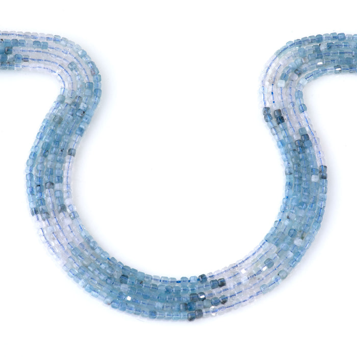 Aquamarine 2.5mm Banded Table Cut Cube Bead - 15-16 Inch