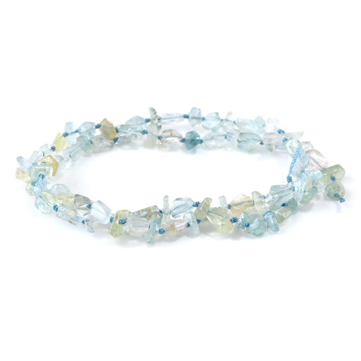 This is a Dakota Stones 3x6-5x6mm Aquamarine Long Drill Gemstone strand with AA grade faceted nugget beads in 15-16 inch strand.