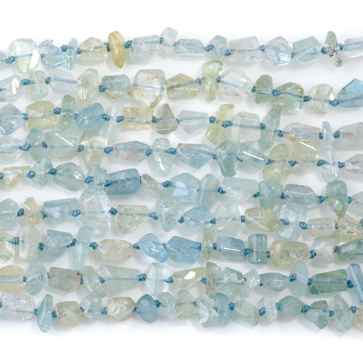 This is a Dakota Stones 3x6-5x6mm Aquamarine Long Drill Gemstone strand with AA grade faceted nugget beads in 15-16 inch strand.