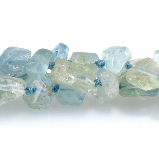 This is a Dakota Stones 3x6-5x6mm Aquamarine Long Drill Gemstone strand with AA grade faceted nugget beads in 15-16 inch strand.