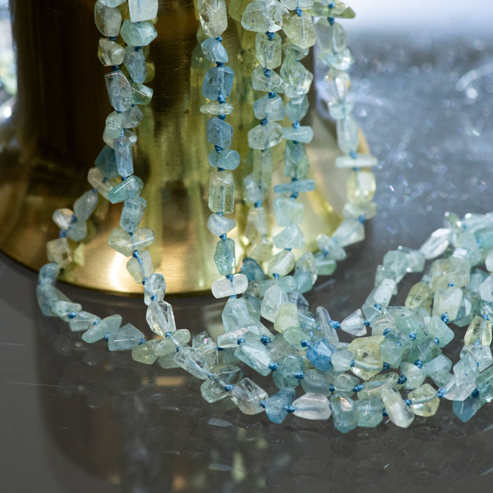 Aquamarine 3x6-5x6mm Long Drill Faceted Nugget Beads AA Grade- 15-16 Inch