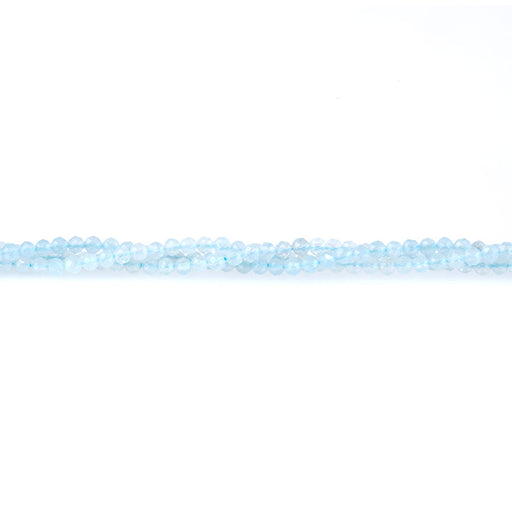 This is a Dakota Stones 3-5mm Aquamarine Gemstone strand with round beads in 15-16 inch strand.