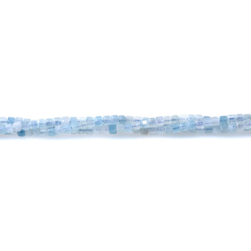 This is a Dakota Stones 3mm Aquamarine Gemstone strand with A grade table-cut cube beads in 15-16 inch strand.