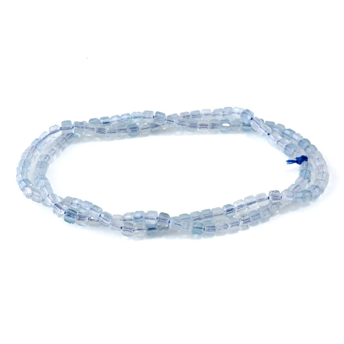 This is a Dakota Stones 3mm Aquamarine Gemstone strand with AAA grade table-cut cube beads in 15-16 inch strand.