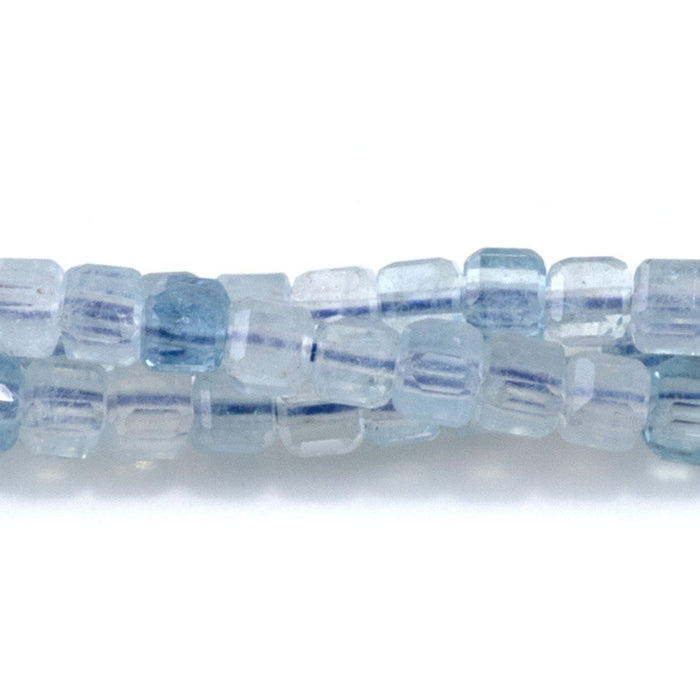 This is a Dakota Stones 3mm Aquamarine Gemstone strand with AAA grade table-cut cube beads in 15-16 inch strand.