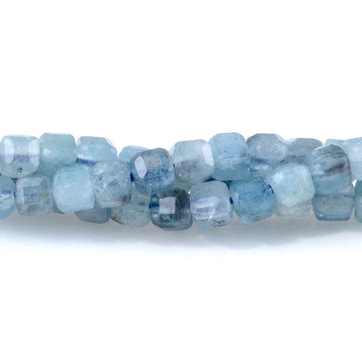 This is a Dakota Stones 3mm Aquamarine Gemstone strand with AAA grade table-cut cube beads in 15-16 inch strand.