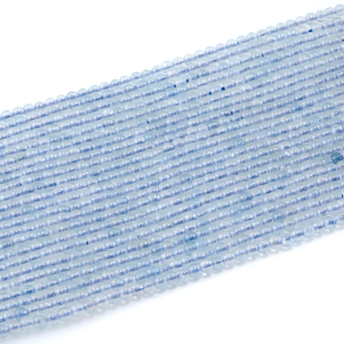 This is a Dakota Stones 3mm Aquamarine Gemstone strand with A grade round beads in 15-16 inch strand.
