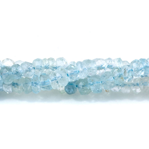 This is a Dakota Stones 3mm Aquamarine Banded Gemstone strand with faceted irregular rondelle beads in 15-16 inch strand.