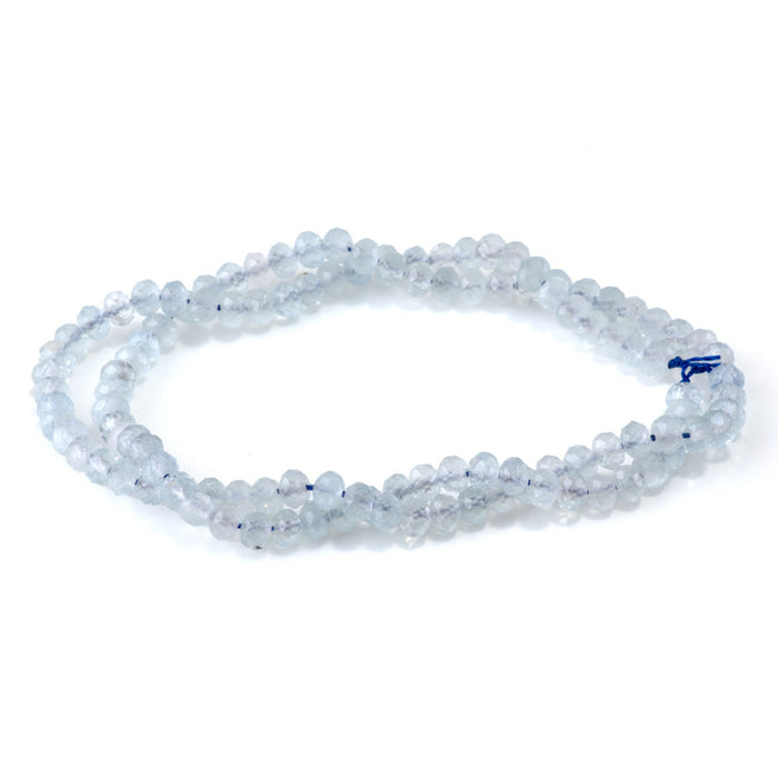 This is a Dakota Stones 3x4mm Aquamarine Gemstone strand with AAA grade faceted rondelle beads in 15-16 inch strand.