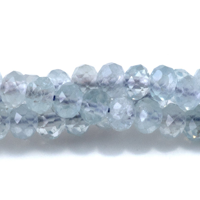 This is a Dakota Stones 3x4mm Aquamarine Gemstone strand with AAA grade faceted rondelle beads in 15-16 inch strand.