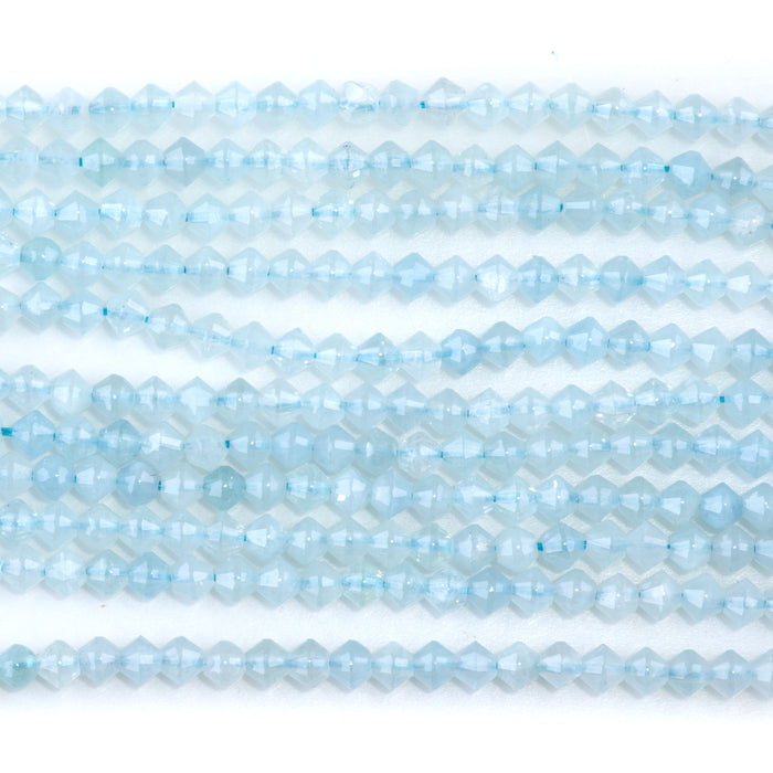 Aquamarine 4mm Faceted Bicone - 15-16 Inch