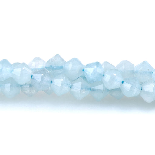 This is a Dakota Stones 4mm Aquamarine Bicone Gemstone strand with faceted beads in 15-16 inch strand.