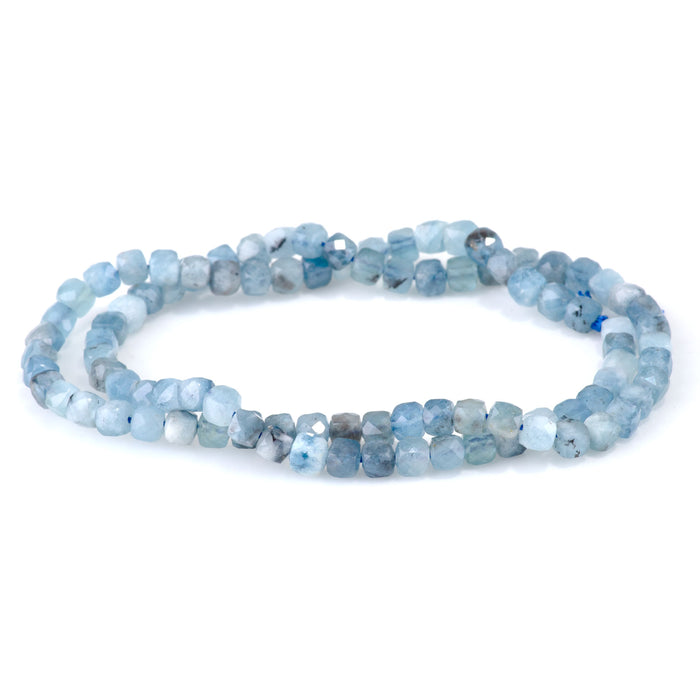 Devil Aquamarine 4mm Faceted Cube AA Grade Bead - 15-16 Inch