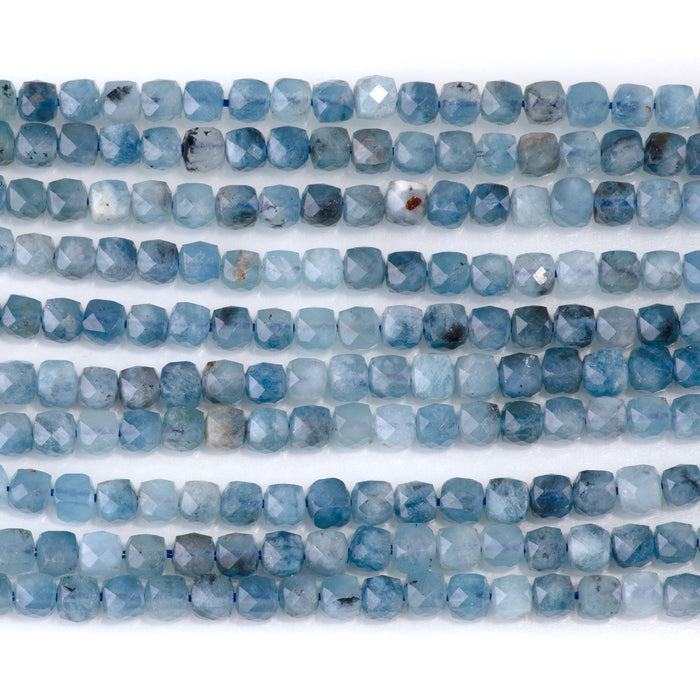 Devil Aquamarine 4mm Faceted Cube AA Grade Bead - 15-16 Inch