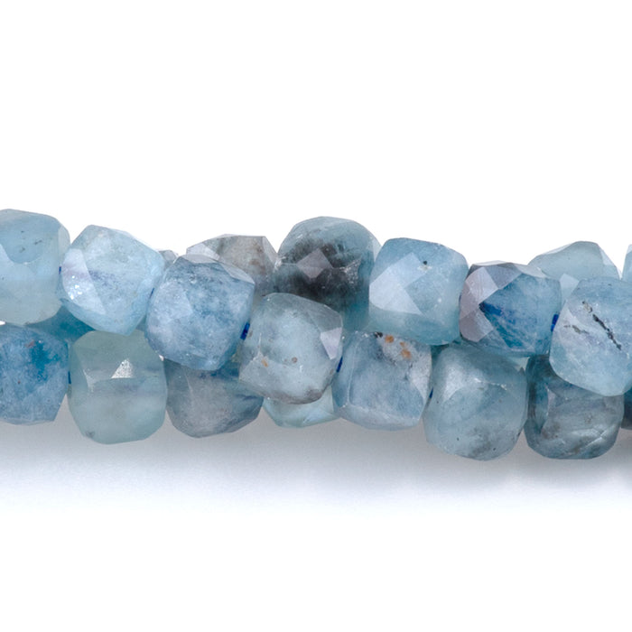 Devil Aquamarine 4mm Faceted Cube AA Grade Bead - 15-16 Inch
