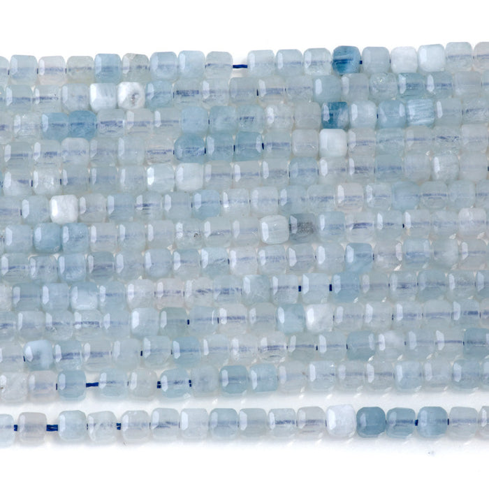 This is a Dakota Stones 4mm Aquamarine Gemstone strand with table-cut cube beads in 15-16 inch strand.