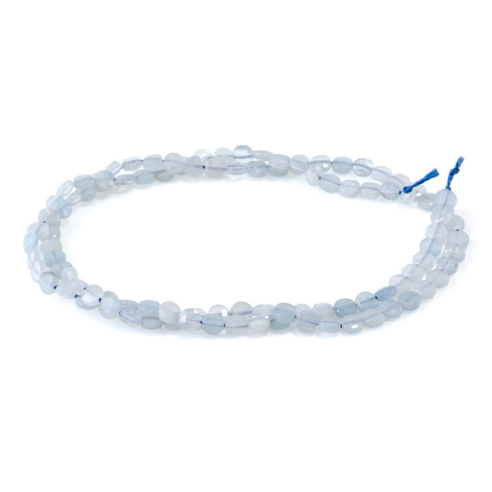 This is a Dakota Stones 4mm Aquamarine Gemstone strand with A grade faceted coin beads in 15-16 inch strand.