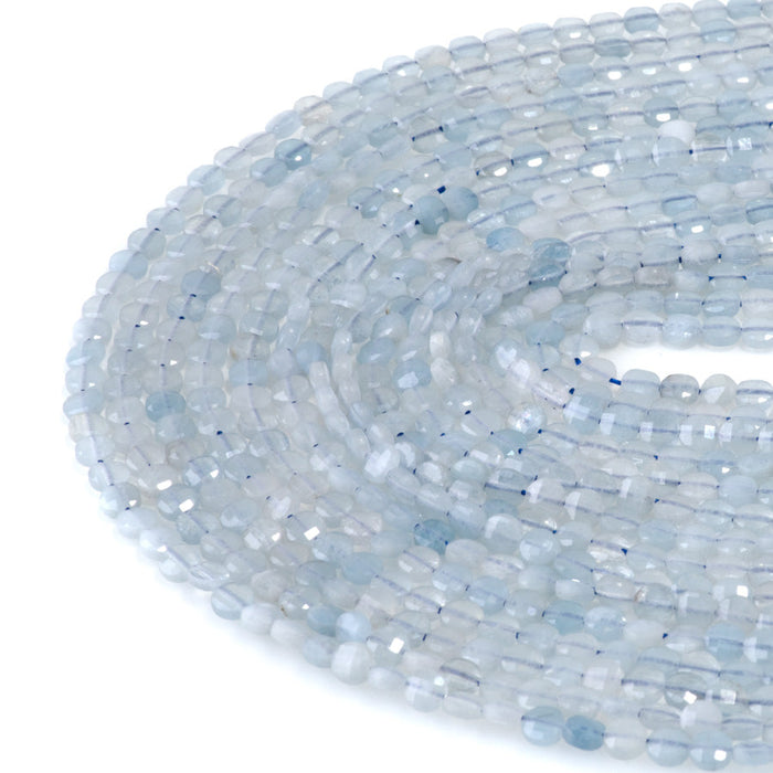 This is a Dakota Stones 4mm Aquamarine Gemstone strand with A grade faceted coin beads in 15-16 inch strand.