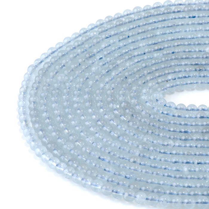 This is a Dakota Stones 4mm Aquamarine Gemstone strand with AAA grade round beads in 15-16 inch strand.